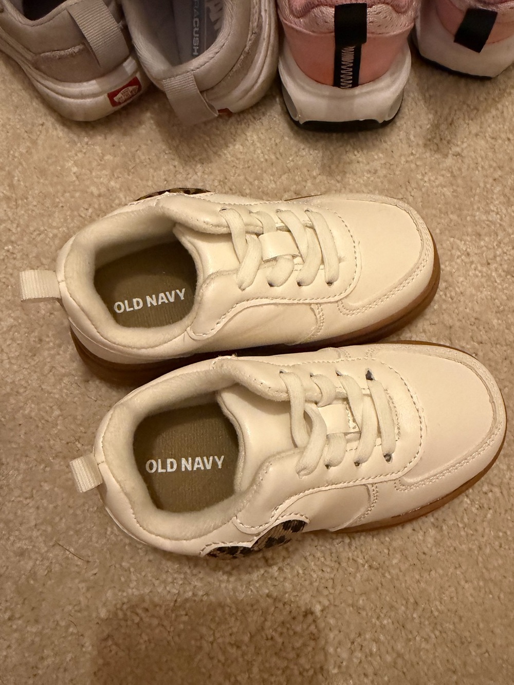 Old Navy White Kids Sneakers with Gum Sole and Leopard Accent
